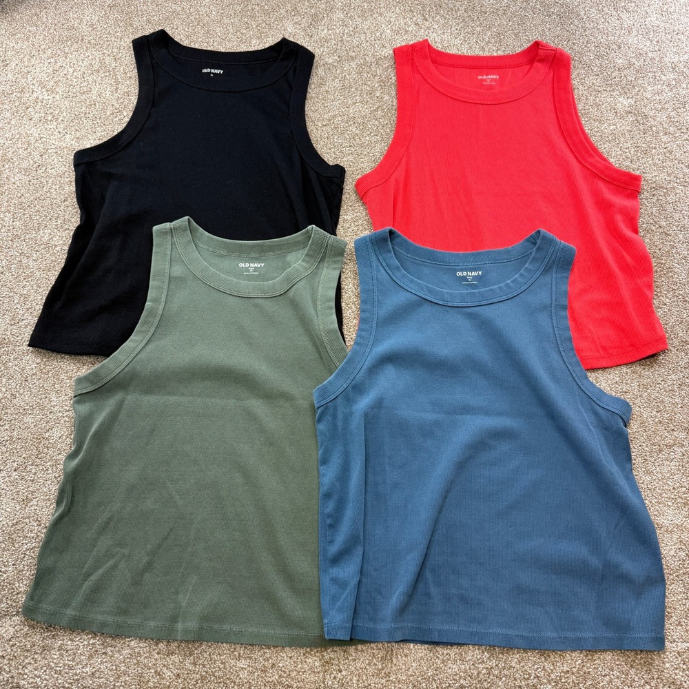 Old Navy Snug Ribbed High Neck Tank Top Lot XL Black Red Green Blue layering